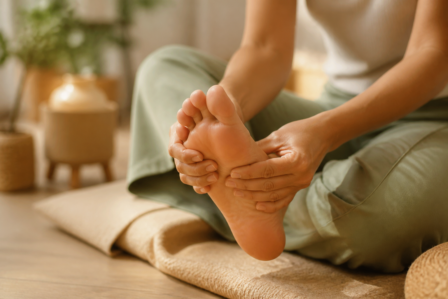 Auto-réflexologie plantaire à la maison, massage de la plante du pied aux pouces