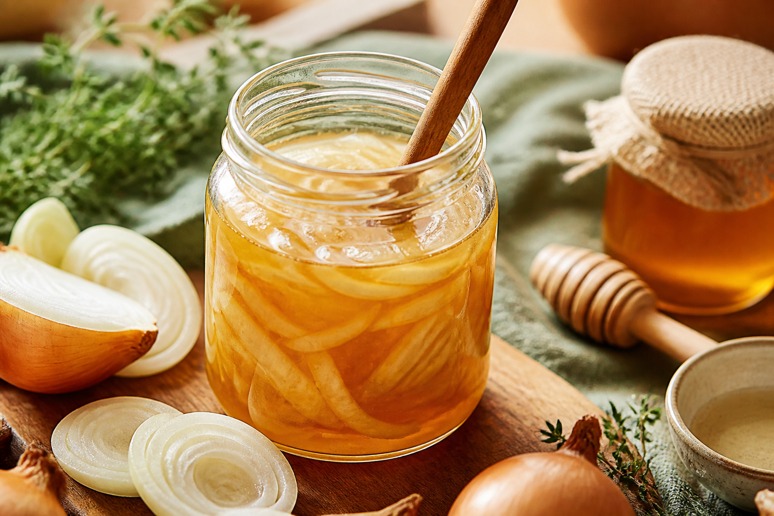 Bocal de sirop maison oignon-miel contre la toux